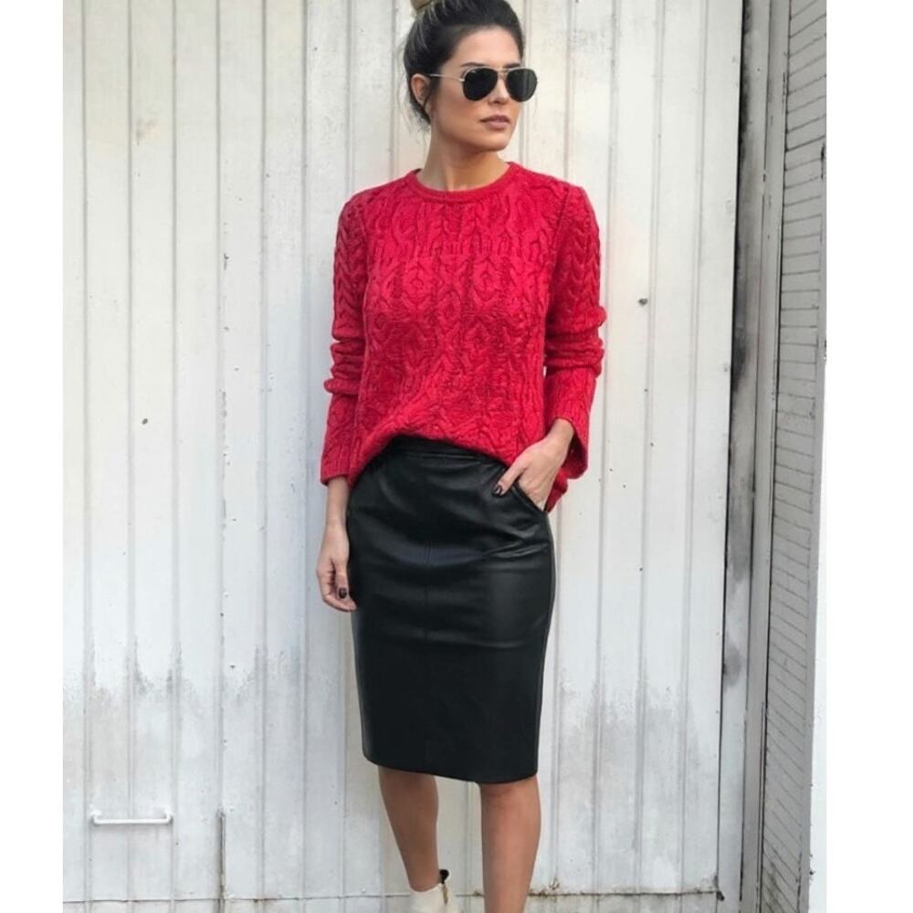 Philosophy Red Cable Knit Sweater Women's Small Long Sleeve Crew Holiday Sweater